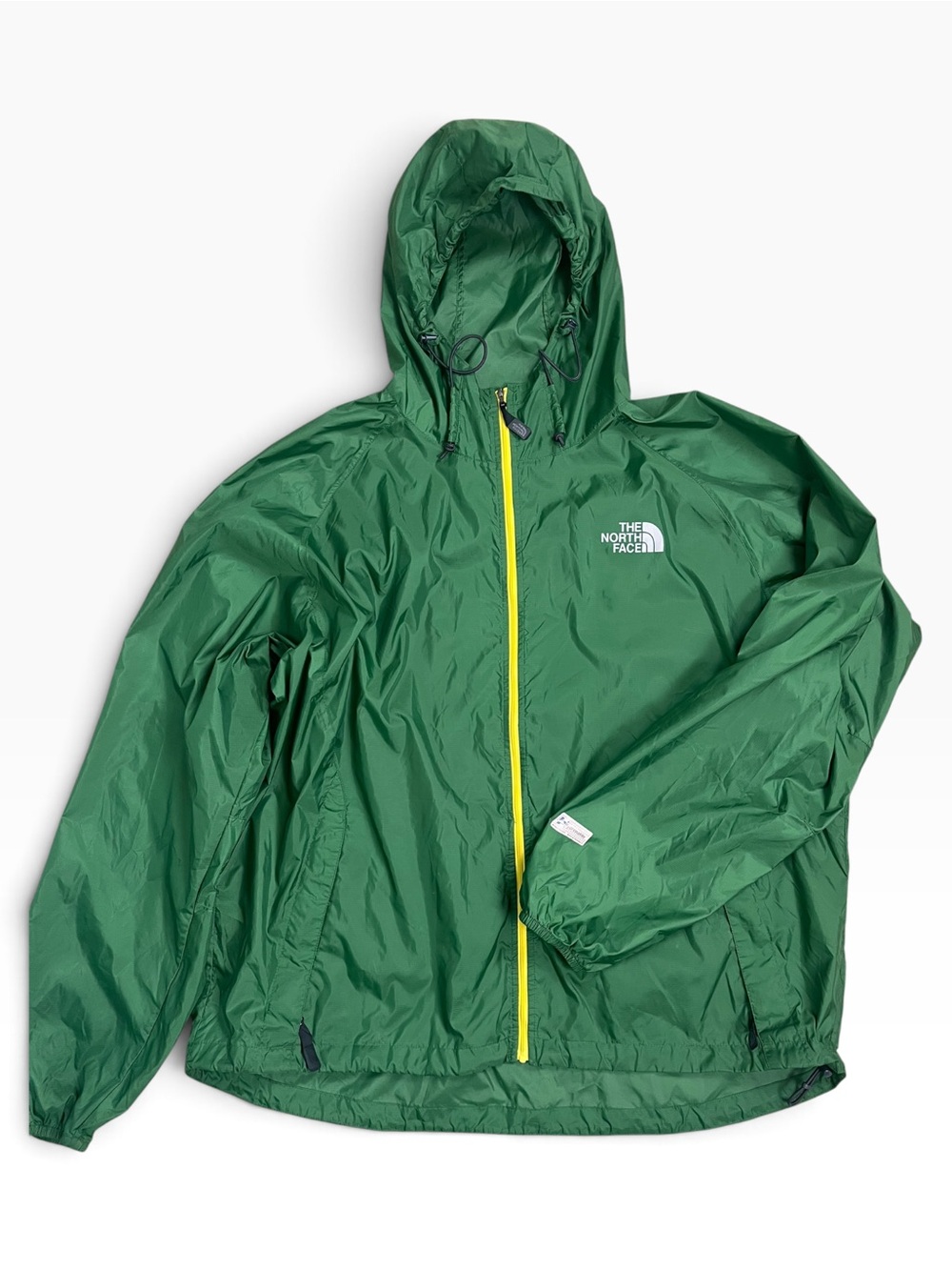 The North Face Green Windbreaker with Yellow Zipper